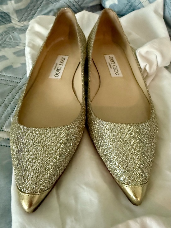 Jimmy Choo Shoes - Jimmy Choo Gold Glitter Pointed Toe Flats